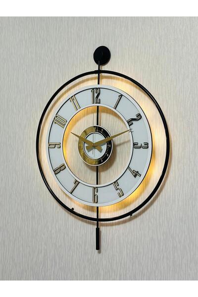 Pey Aksesuar Metal Camlı Duvar Saati 50 X 70 Cm Orta Boy Işıklı Gerçek Cam M5...