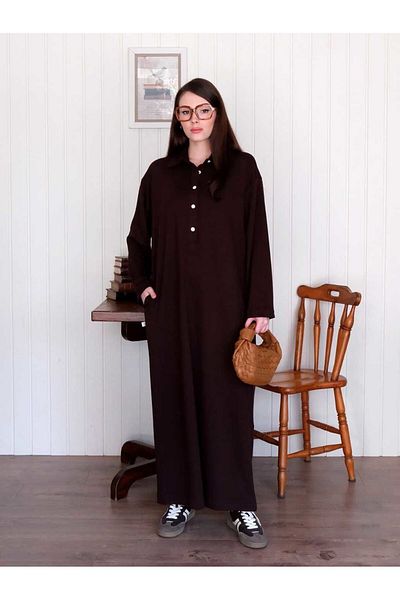 Ceylan Otantik Bitter Brown Button Detail Dress
