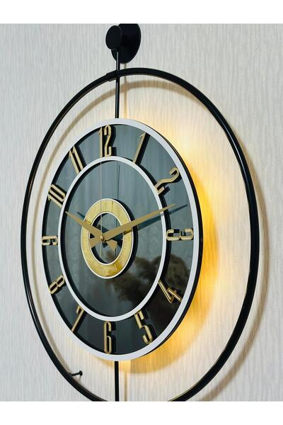 Pey Aksesuar Metal Camlı Duvar Saati 50 X 70 Cm Orta Boy Işıklı Gerçek Cam M5...