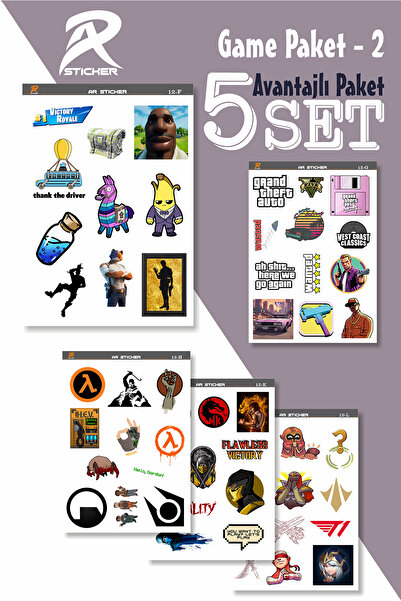 AR Sticker Game Temalı Laptop Notebook Tablet Sticker Avantajlı Paket 2 - 5SET