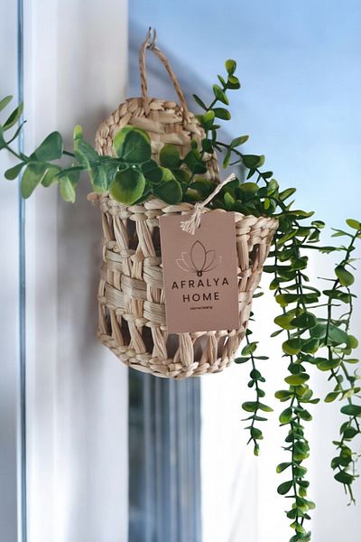 AFRALYAHOME Στολίδι πόρτας / Ψάθινο κρεμαστό καλάθι / Διακοσμητικό τοίχου