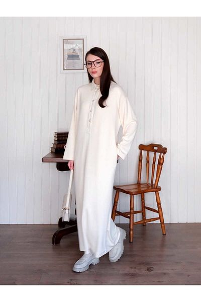Ceylan Otantik Ecru Button Detail Dress