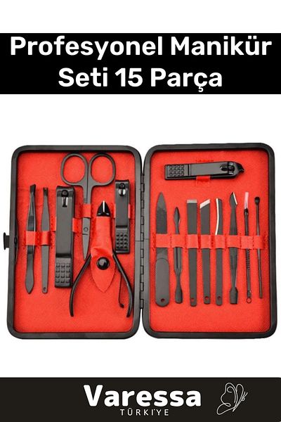 VARESSA Premium Series Stainless Steel Hand Face Foot Care Durable Sharp Professional Manicure Set 15 Pieces