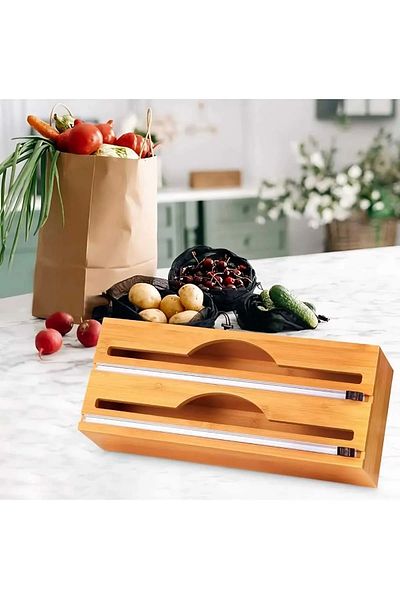 Bonjour Gift & Hobby 2 Compartment Bamboo Organizer Stretch and Foil Cutter Bamboo Stretch and Foil Cutter