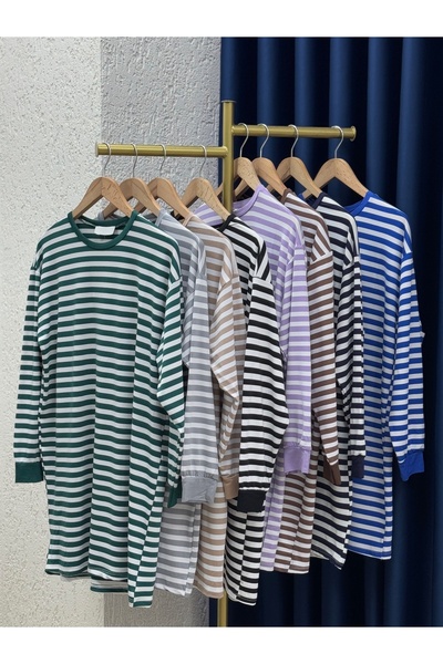 Ebrar Store Μπλε Navy Nihal ριγέ λεπτό τουνίκ - NA674