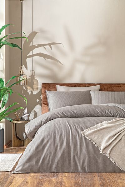 Puffy Urvi Double Yarn-Dyed Duvet Cover Set - Brown