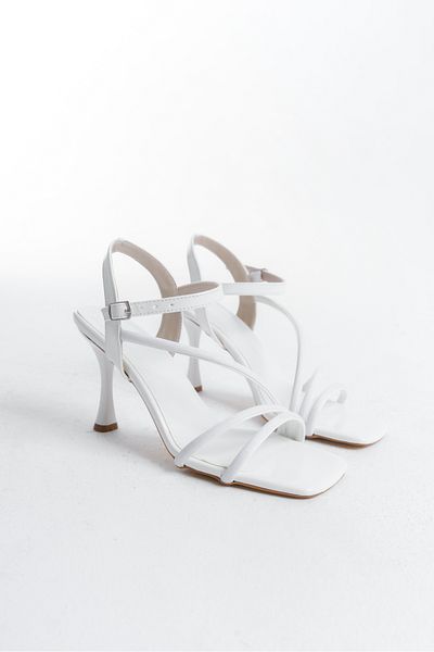 BUNİPARK Women's Ankle Strap Silvery Thin Heeled Sandals