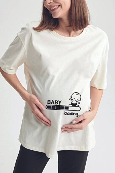Wish BF Μπλουζάκι μητρότητας - Baby Loading Printed, Oversize Καφέ