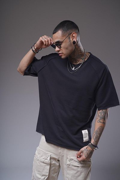 king brich Ανδρικό μπλουζάκι με βρώμικο γιακά Oversize Raglan Sleeve