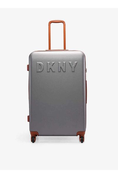 Dkny حقيبة ترولي صلبة بتفاصيل الشعار ومقبض قابل للسحب 28 بوصة - تسجيل الوصول