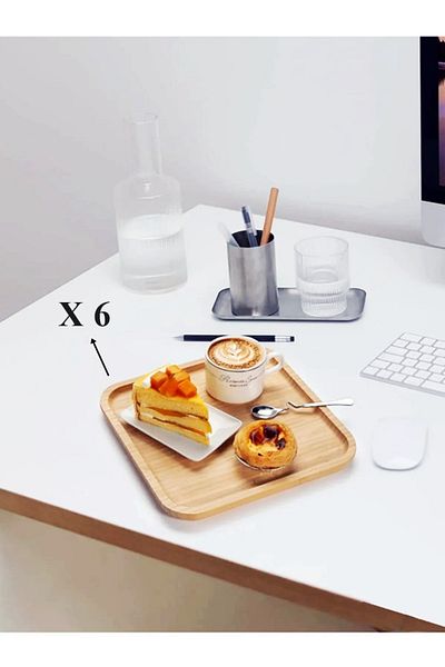 Bonjour Gift & Hobby Set of 6 Large Square Presentation Plates - Natural Bamboo