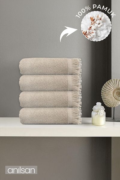 Anılsan Πετσέτες χεριών 4 τεμαχίων μπεζ Jelena - 50x90 cm, 225 gr, 100% βαμβάκι, πετσέτες σπα και ξενοδοχείου, κατάλληλες για καθημερινή χρήση