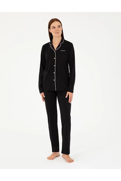 Pierre Cardin Black Cotton Modal Boxed Pajamas Set - Longitudinal Placket Q8.U.8O.K2.K.A8.P.C