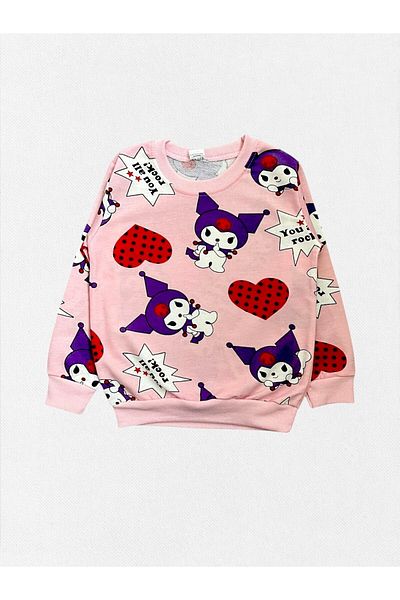 Fil Kids Girl's 100% Cotton Pink Kuromi and Heart Patterned Long Sleeve Seasonal Pajamas Set