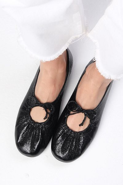Mio Gusto Lisbet Black Color Drawstring Women's Ballerinas
