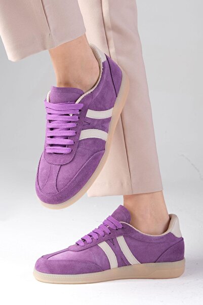 Mio Gusto Valda Hakiki Süet Lila Renk Kadın Spor Ayakkabı