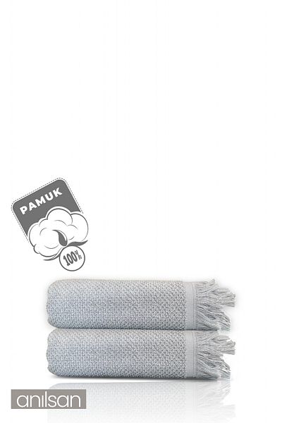 Anılsan Set of 2 Gray Jelena Hand Towels - 50X90 Cm, 225 Gr, 100% Cotton, Spa and Hotel Towels, Suitable for Daily Use