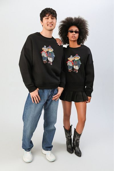 The Champ Clothing Комбиниран суичър с повдигната мека текстура Teddy Lover с кръгло деколте