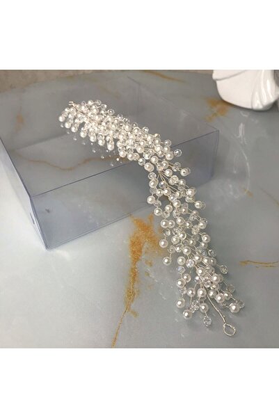 Gold Moda Wedding Gelin Saç Bandı | Yoğun Kristal ve İncili Bahar Dalı