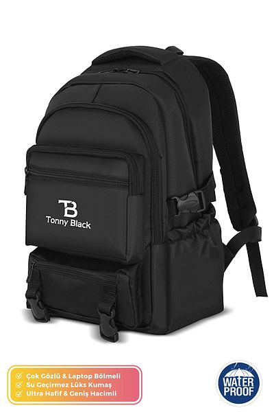 Tonny Black Original Unisex Multi-Compartment Large Volume Orthopedic Waterproof Sports Course Laptop Travel Backpack