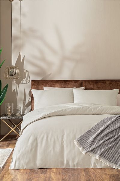 Puffy Tau Beige Double Crepe Duvet Cover Set - Piping