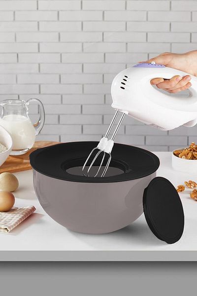 Fesya Home Moon 4 Pieces Anthracite Gray Color Mixing and Storage Bowl with Grater