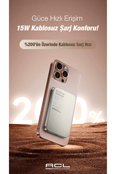 ACL Pw-114 15w Magsafe Uyumlu Kablosuz Manyetik Powerbank | 5000mah Hızlı Şarj | Led Göstergeli Taşı