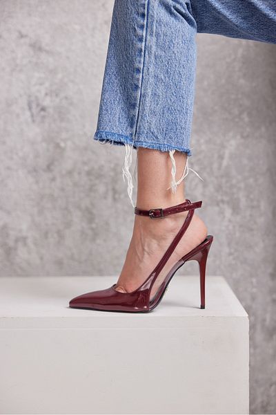 AYAKKABI PRENSİ Pia Curea la gleznă Transparentă Detaliată Cherry Stiletto 10 Cm Stiletto Femei, Tocuri Înalte