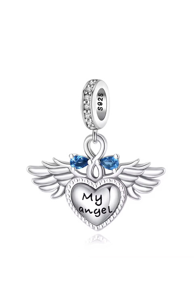 Fubena My Winged Angel with Stones Dangle Silver Charm