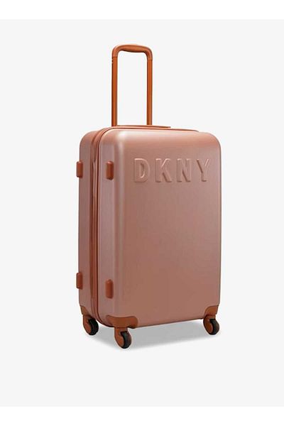 Dkny حقيبة ترولي صلبة بتفاصيل الشعار ومقبض قابل للسحب 24 بوصة - تسجيل الوصول