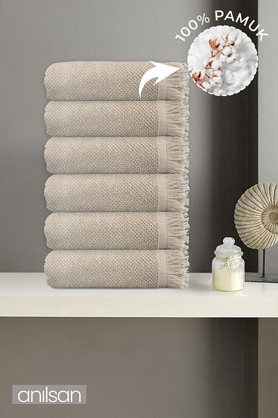 Anılsan Πετσέτες χεριών 6 τεμαχίων μπεζ Jelena - 50x90 cm, 225 gr, 100% βαμβάκι, πετσέτες σπα και ξενοδοχείου, κατάλληλες για καθημερινή χρήση
