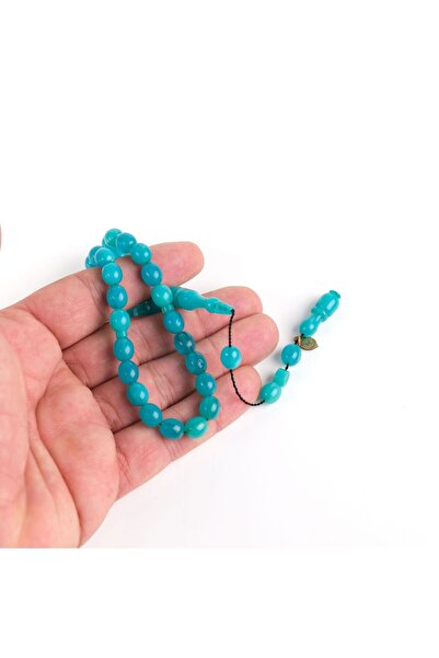 LapisDo Squeezing Amber Beyzi Cut Ankle Length 7X8.5Mm Rosary - Turquoise