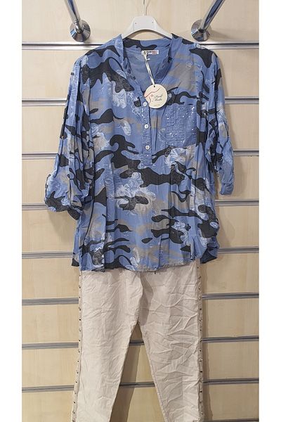 Park Moda Cămașă cu model de camuflaj cu vopsea cravată cu detaliu de paiete
