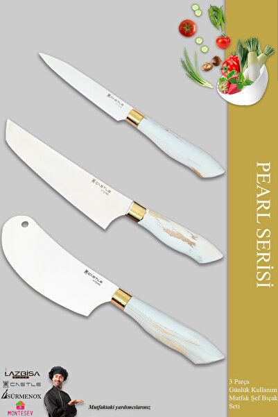 CASTLE KITCHEN Papatya Serisi 3 Lü Mutfak Bıçak Seti