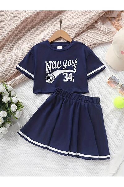 npLStore Tricou Crop Imprimat pentru Fata - Set Fusta