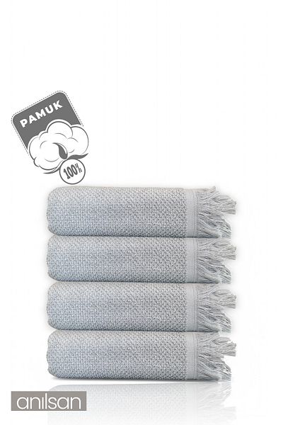 Anılsan 4-Piece Gray Jelena Hand Towels - 50X90 Cm, 225 Gr, 100% Cotton, Spa and Hotel Towels, Suitable for Daily Use