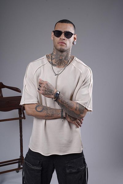 king brich Ανδρικό μπλουζάκι με βρώμικο γιακά Oversize Raglan Sleeve