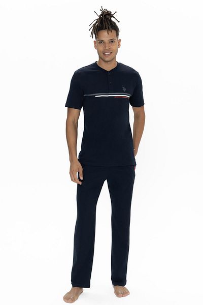 U.S. Polo Assn. Ανδρικό κοστούμι πιτζάμα μεγάλου μεγέθους Us Polo, κουμπιά με λαιμόκοψη με λαιμόκοψη με λεπτομέρεια στην τσέπη