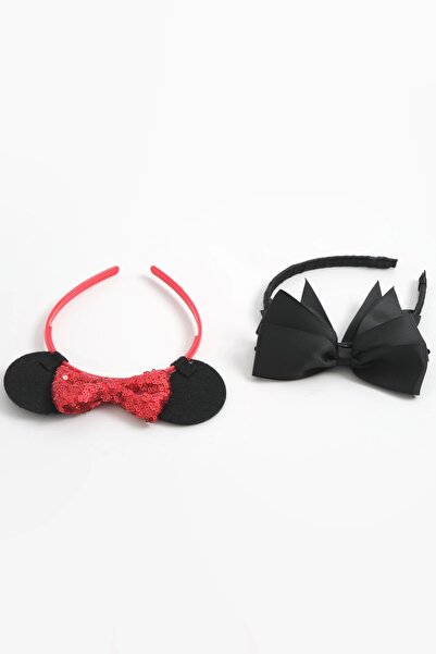 LOGO AKSESUAR Set de 2 coroane cu fundă neagră roșie Miki-negru
