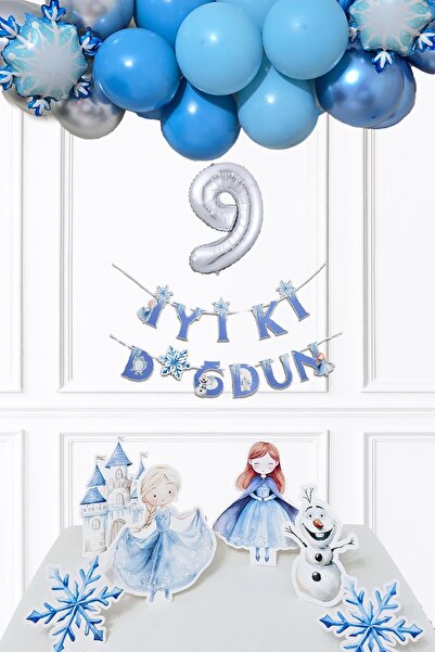 PEKSHOP Frozen Elsa Tema Doğum Günü Balon Zinciri Seti Masa Üstü Panolar Karl...