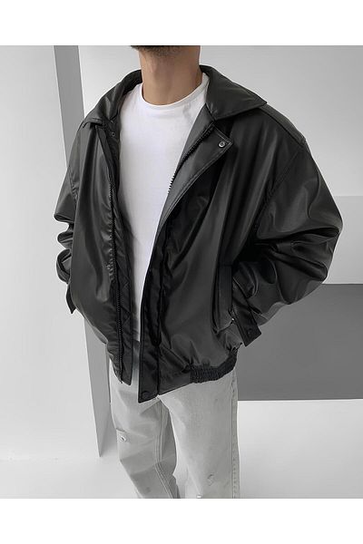 gm giyimarket Oversize Vintage Ανδρικό Δερμάτινο Μπουφάν