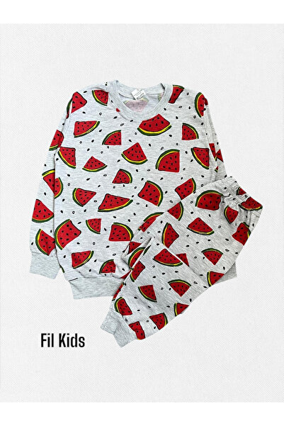 Fil Kids Παιδικό Σετ Πιτζάμες 100% Βαμβακερό Γκρι με σχέδιο καρπούζι, μακρυμά...