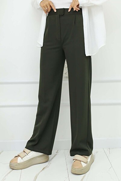 benguen Khaki Colored Wide Leg Palazzo Trousers - Model 3044