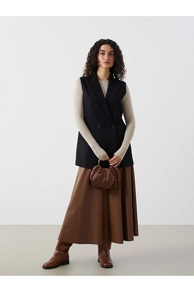 LC Waikiki Γυναικείο κλασικό γιλέκο LCW Modest Μαύρο Διπλό Πέτο