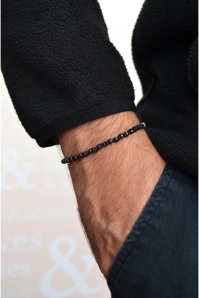 Sacce Scarves&Accessories Men's Black Bracelet with Minimal Hematite Stones Suitable for Daily Wear