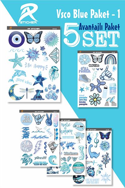 AR Sticker Vsco Blue Laptop Notebook Tablet Sticker Advantageous Package 1 - 5Set