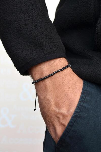 Sacce Scarves&Accessories سوار رجالي باللون الأسود مع حجر الهيماتيت البسيط من...