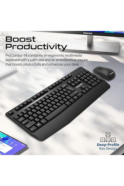 Promate Wireless Keyboard & Mouse Combo, Ergonomic, 2.4GHz, 1200 DPI, Media Keys for Mac, iMac