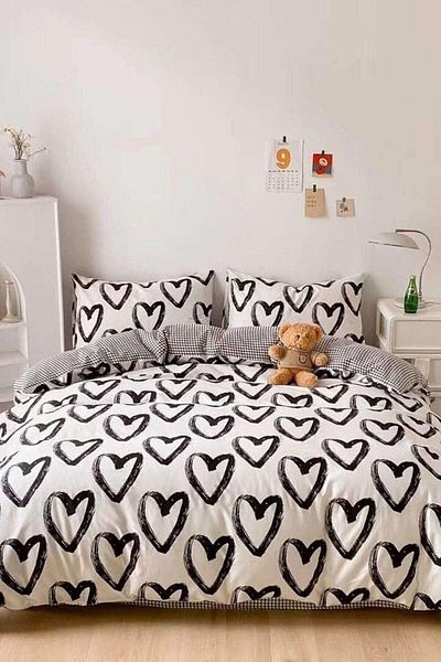 STOREMAX Jvnnshop Plaid Hearts Couple Personality Duvet Cover Set Cotton 646268