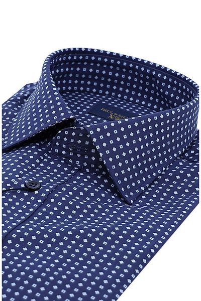 PAUL&SHARK Men's Regular Fit Cotton Micro Pattern Button Long Sleeve Navy Blue Shirt 25413204 Cf-G09